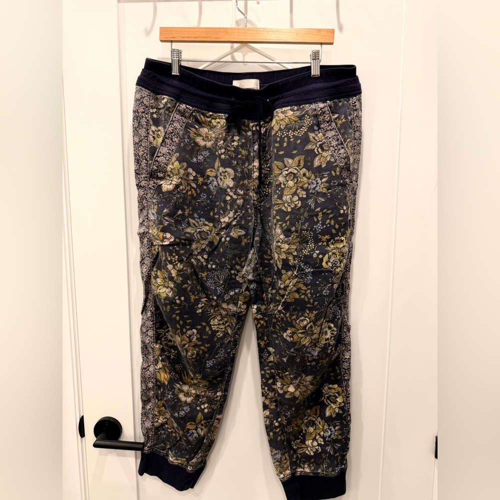 Anthropologie Navy Floral Joggers